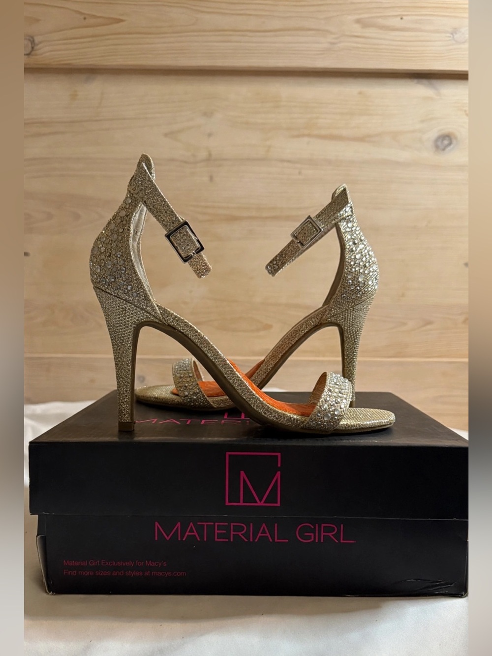 Material Girl Gold Glitter Ankle-Strap Stiletto Sandals